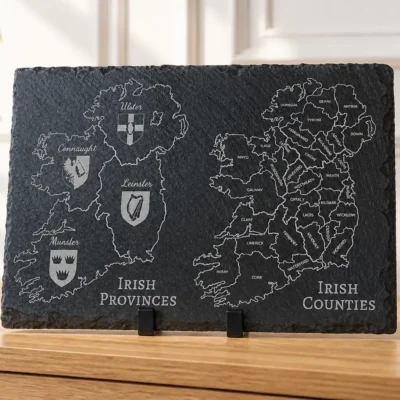Double Map of Ireland engraved onto a natural dark slate