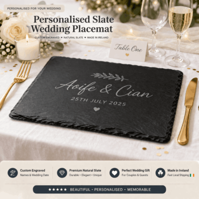Personalised Slate Wedding Placemat – Custom Engraved Name & Date (Ireland)