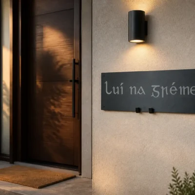 Modern polished slate sign with laser engraved text