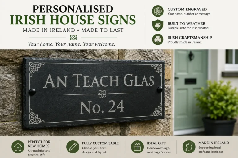 Personalised Irish slate house sign with house name and number